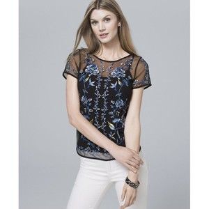 Floral Emboidered Mesh Tee Size Small